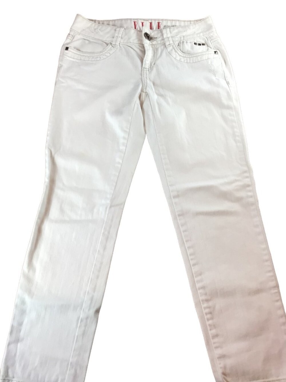 ELLE Skinny Bootcut White Jeans Studded Pockets Cotton Blend Womens